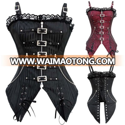 walson Womens Sexy Gothic Victorian Corset Costume Striped Long Lace Up Overbust Top